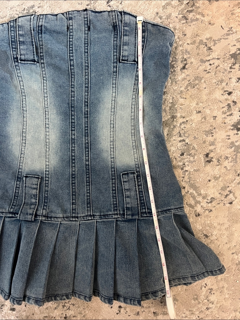 Y2K Acid Wash Denim Corset Mini Dress Pleated Skater Sz S - Picture 4 of 7